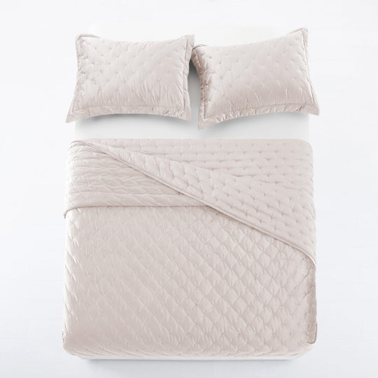 Crushed Velvet Bedspread Set Luxury Quilted 3 Piece Comforter