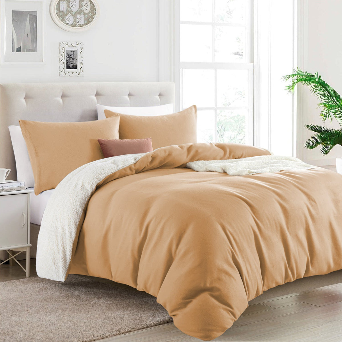 Sherpa Fleece Duvet Covet Set Beige BedBasics UK