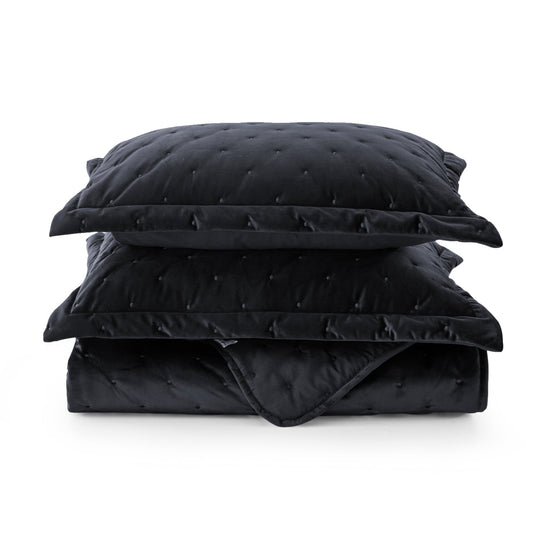 Crushed Velvet Bedspread Set Luxury Quilted 3 Piece Comforter