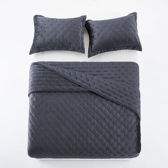Crushed Velvet Bedspread Set Luxury Quilted 3 Piece Comforter