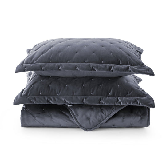 Crushed Velvet Bedspread Set Luxury Quilted 3 Piece Comforter