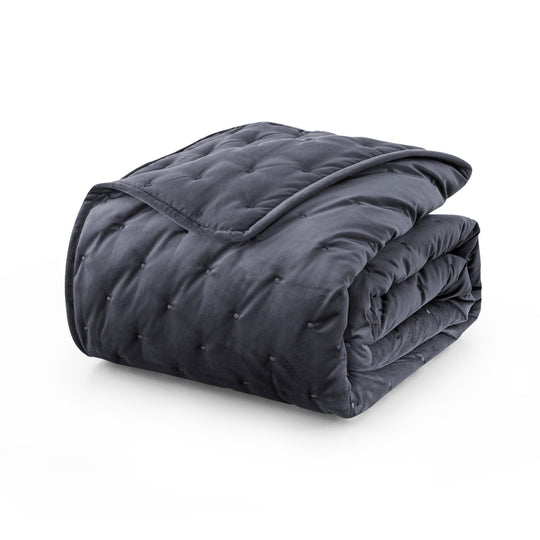 Crushed Velvet Bedspread Set Luxury Quilted 3 Piece Comforter