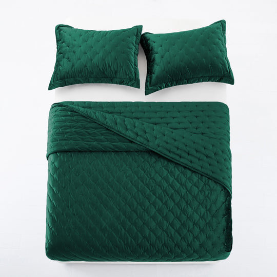 Crushed Velvet Bedspread Set Luxury Quilted 3 Piece Comforter