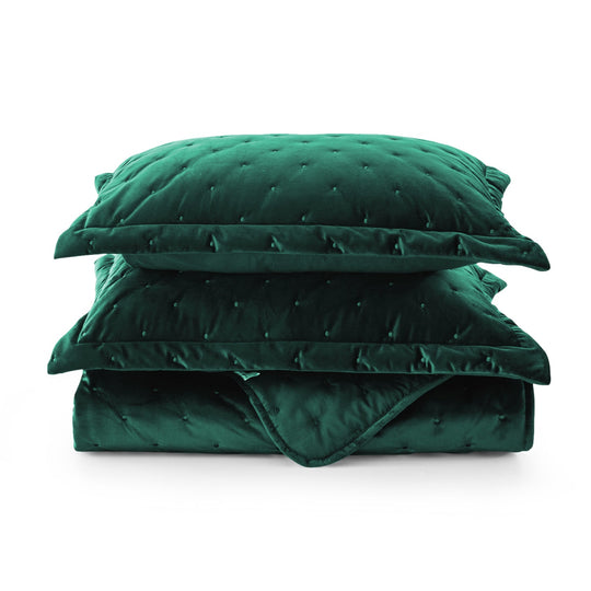 Crushed Velvet Bedspread Set Luxury Quilted 3 Piece Comforter
