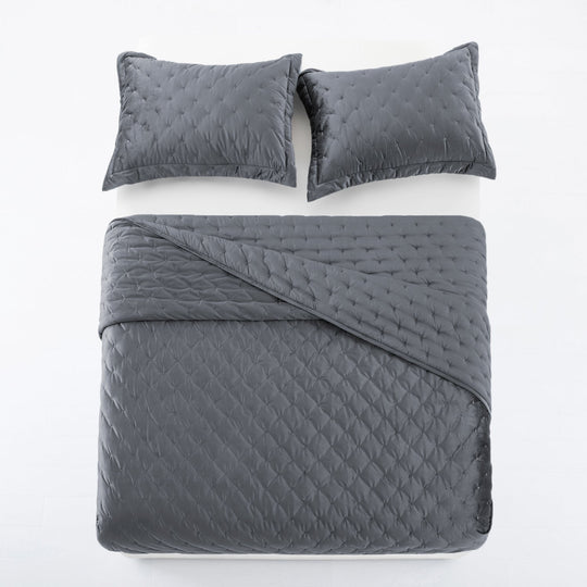 Crushed Velvet Bedspread Set Luxury Quilted 3 Piece Comforter