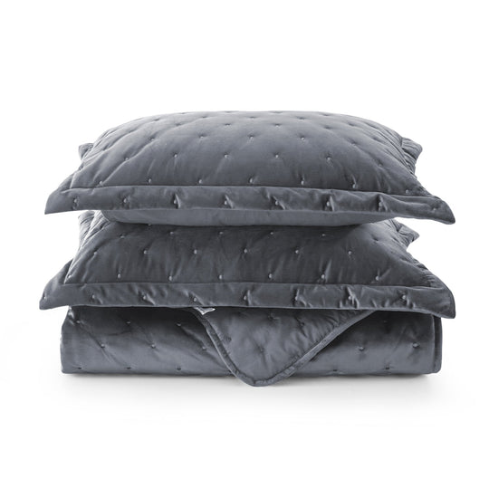 Crushed Velvet Bedspread Set Luxury Quilted 3 Piece Comforter