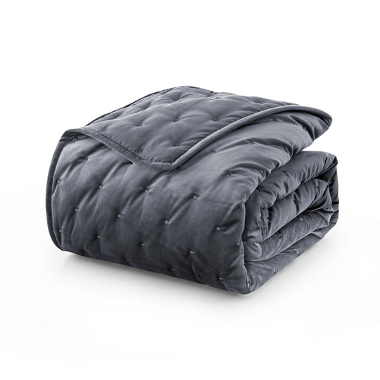 Crushed Velvet Bedspread Set Luxury Quilted 3 Piece Comforter