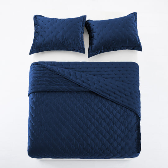 Crushed Velvet Bedspread Set Luxury Quilted 3 Piece Comforter