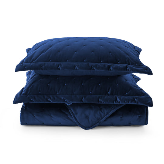 Crushed Velvet Bedspread Set Luxury Quilted 3 Piece Comforter