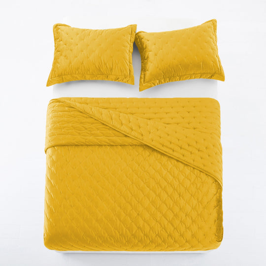 Crushed Velvet Bedspread Set Luxury Quilted 3 Piece Comforter