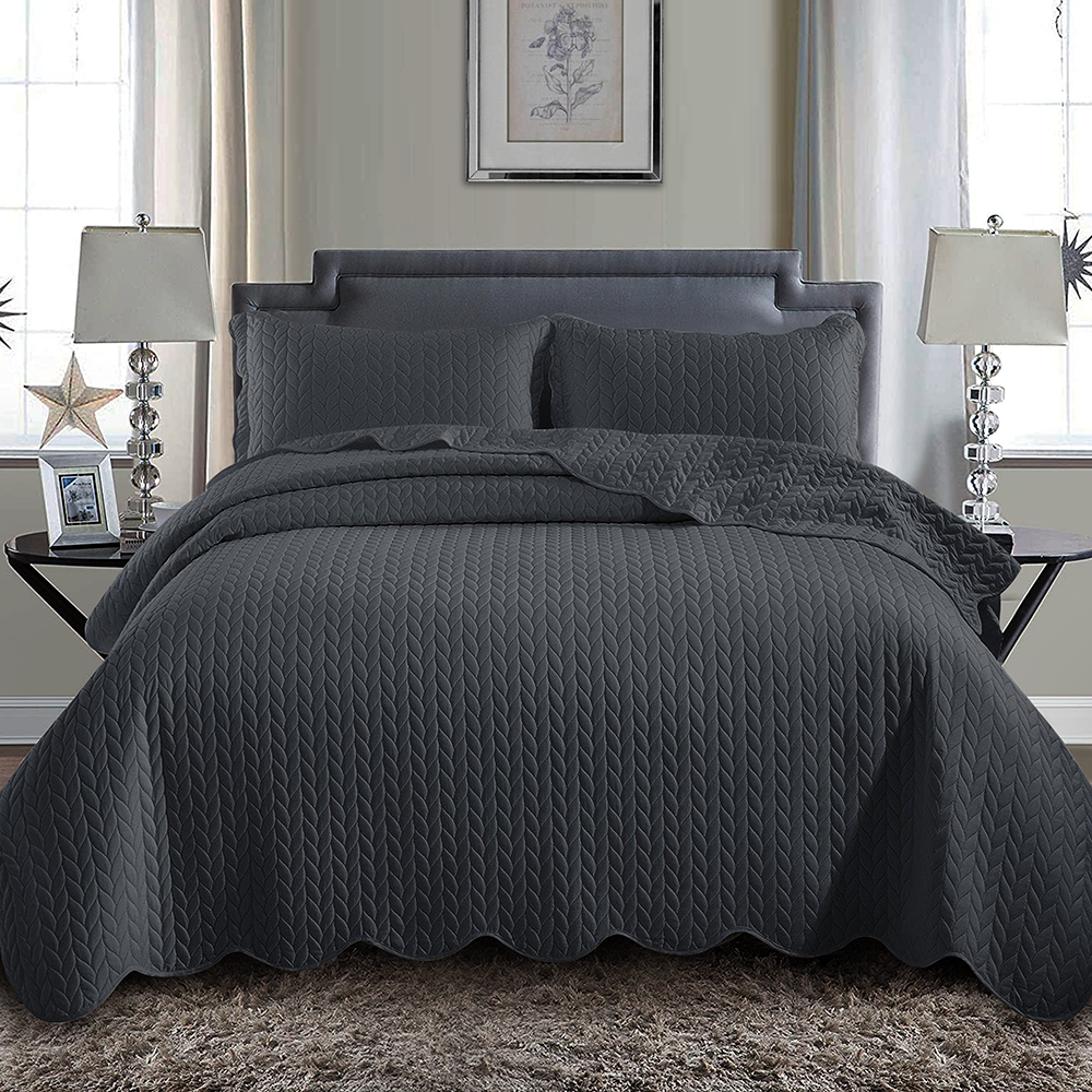 Quilted Bedspread Set Embossed 3 Piece Luxury Bedding BedBasics